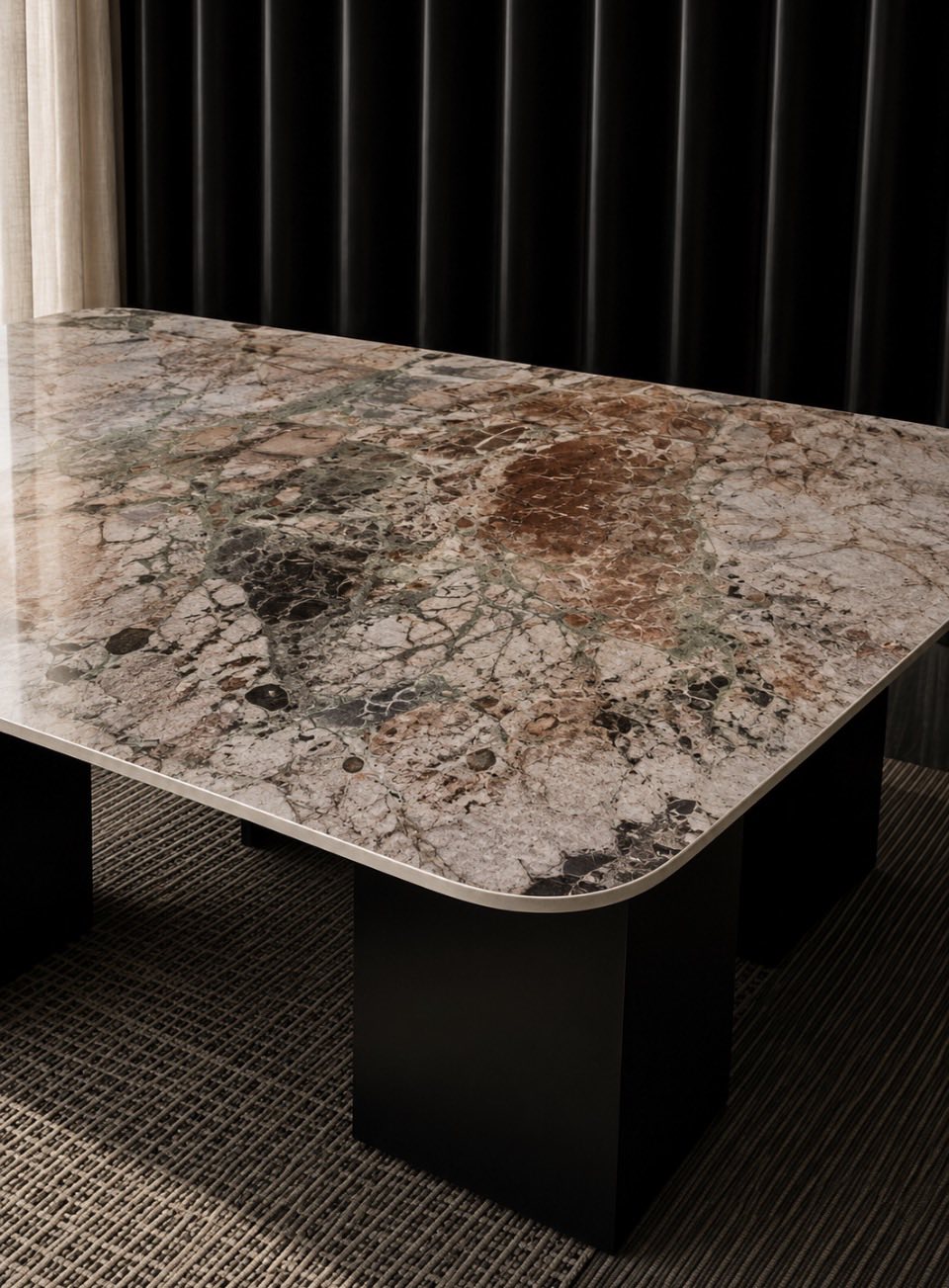 BRECCIA GREEN MARBLE DINING TABLE